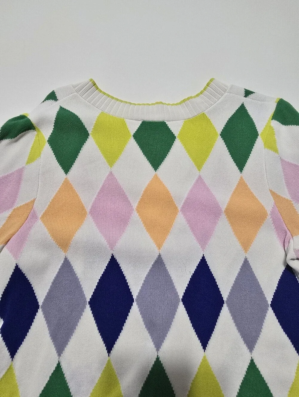 Kate Spade New York Spring Argyle Sweater Short Sleeves V-neck Size L